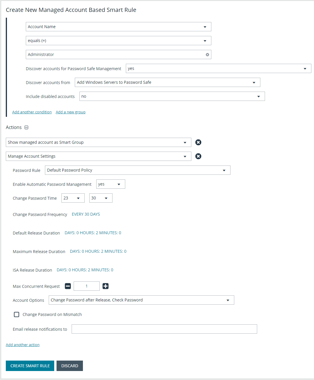 Create New Managed Account Based Smart Rule to add Local Admin account to Password Safe