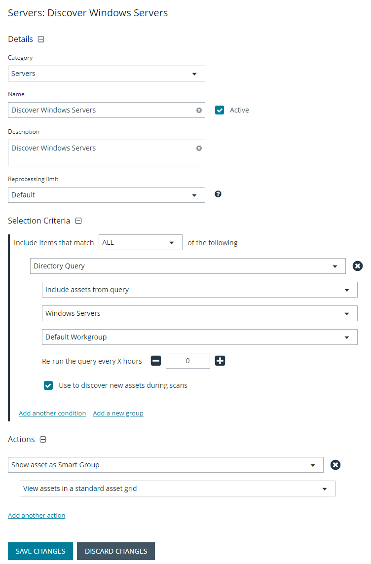 Create New Asset Based Smart Rule using Directory Query to Discover Windows Servers