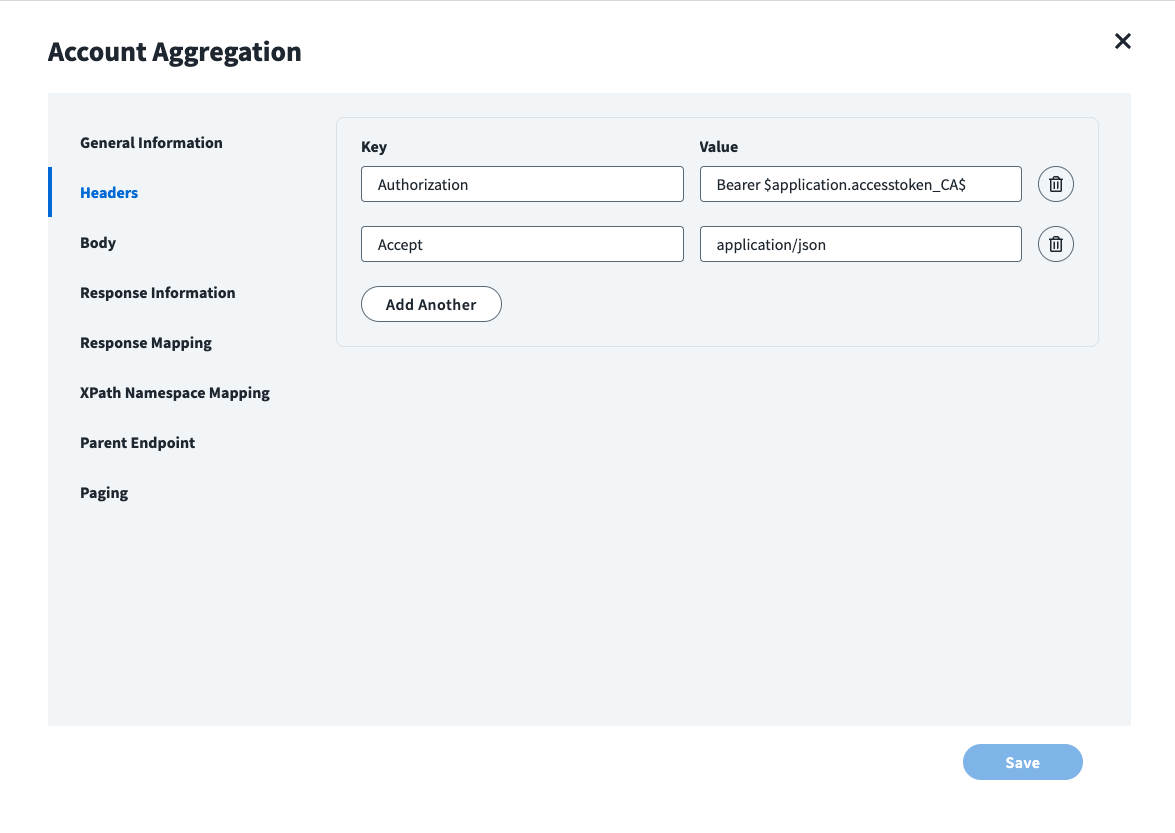Image of the IdentityNow Account Aggregation Headers panel