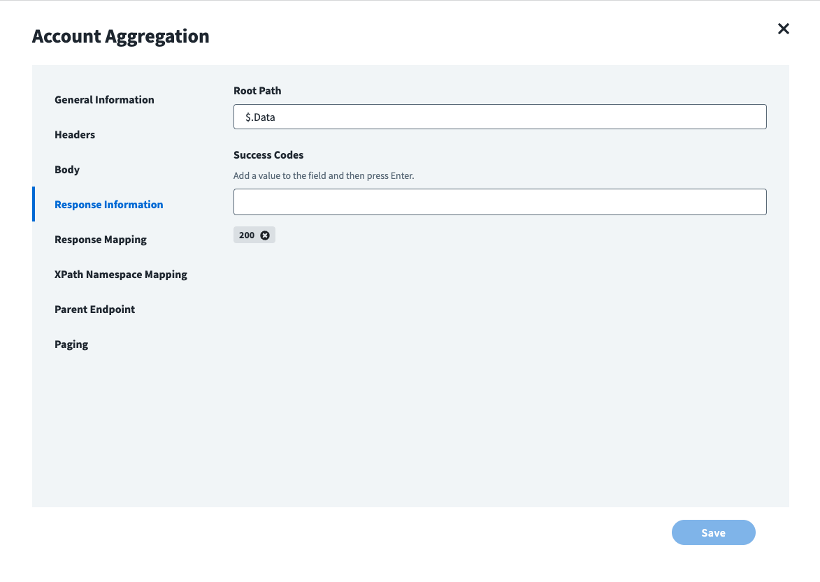 Image of the IdentityNow Account Aggregation Response Information panel