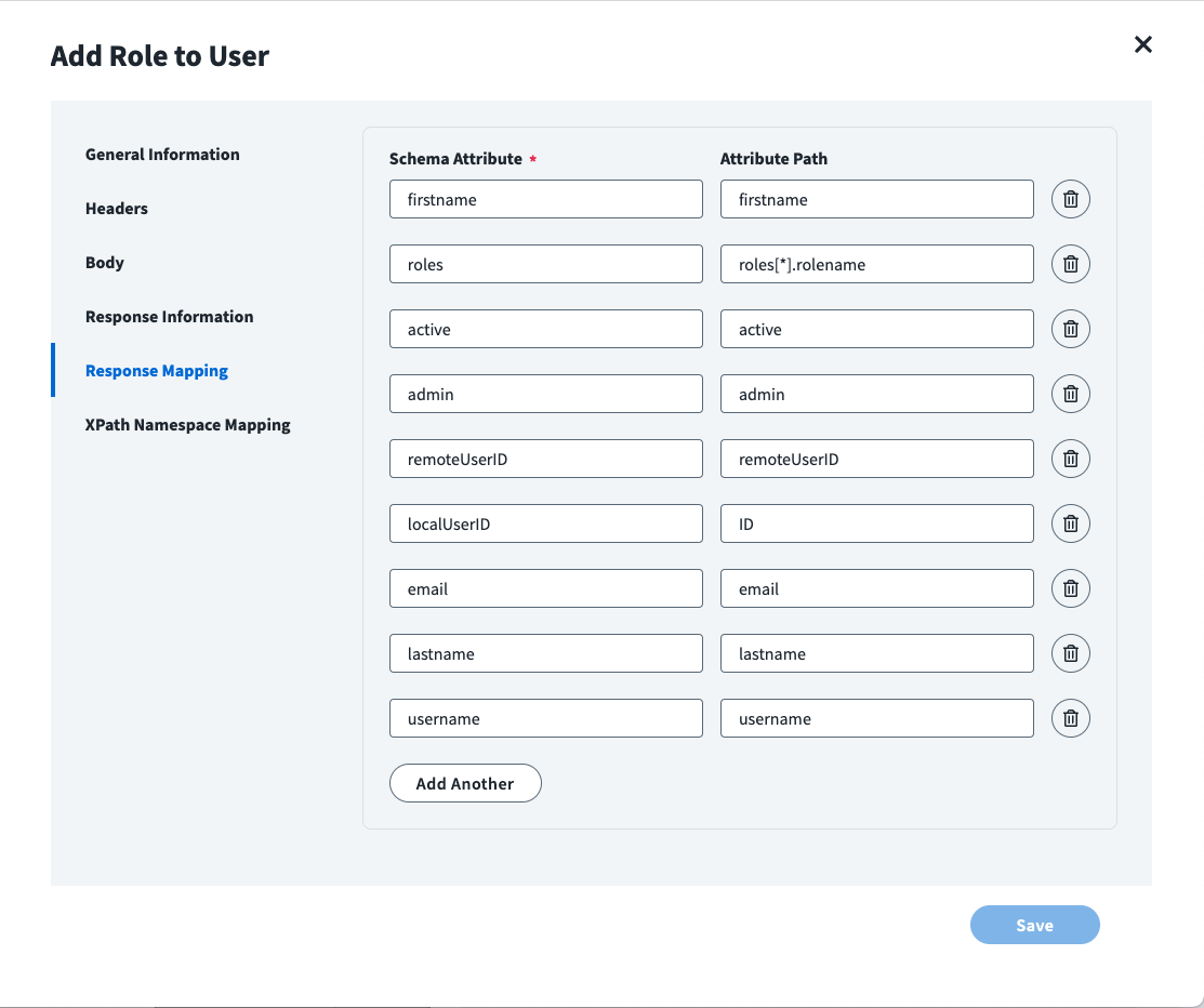 Image of the IdentityNow Add Role to User Response Mapping panel