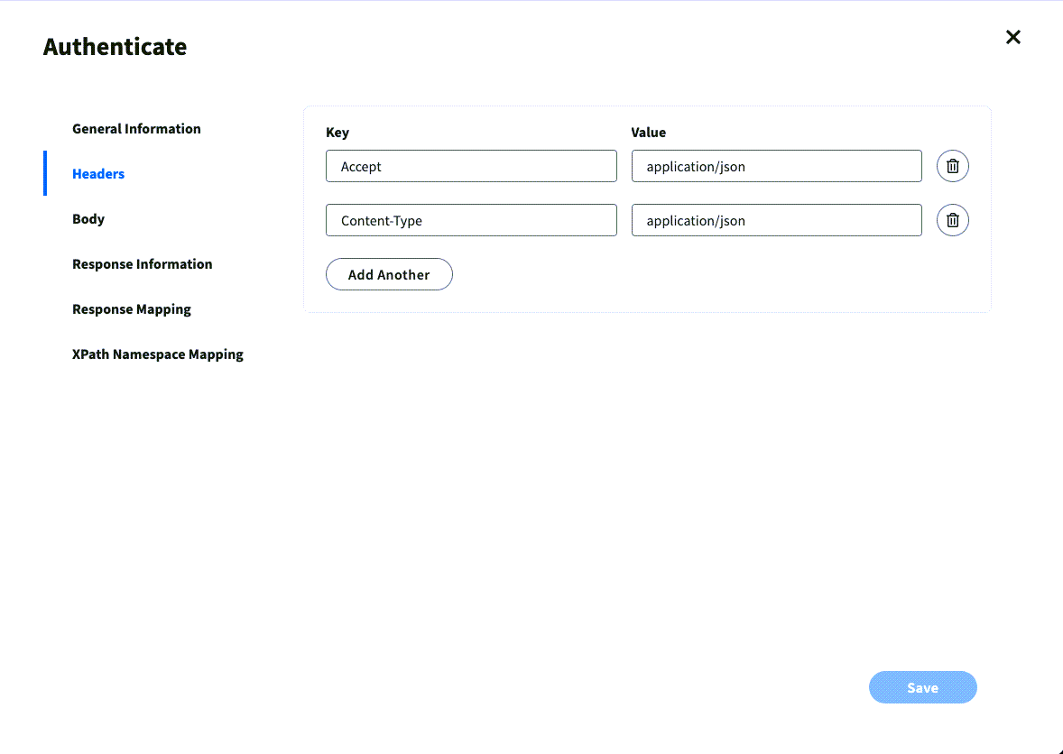 Image of the IdentityNow Authenticate Headers panel