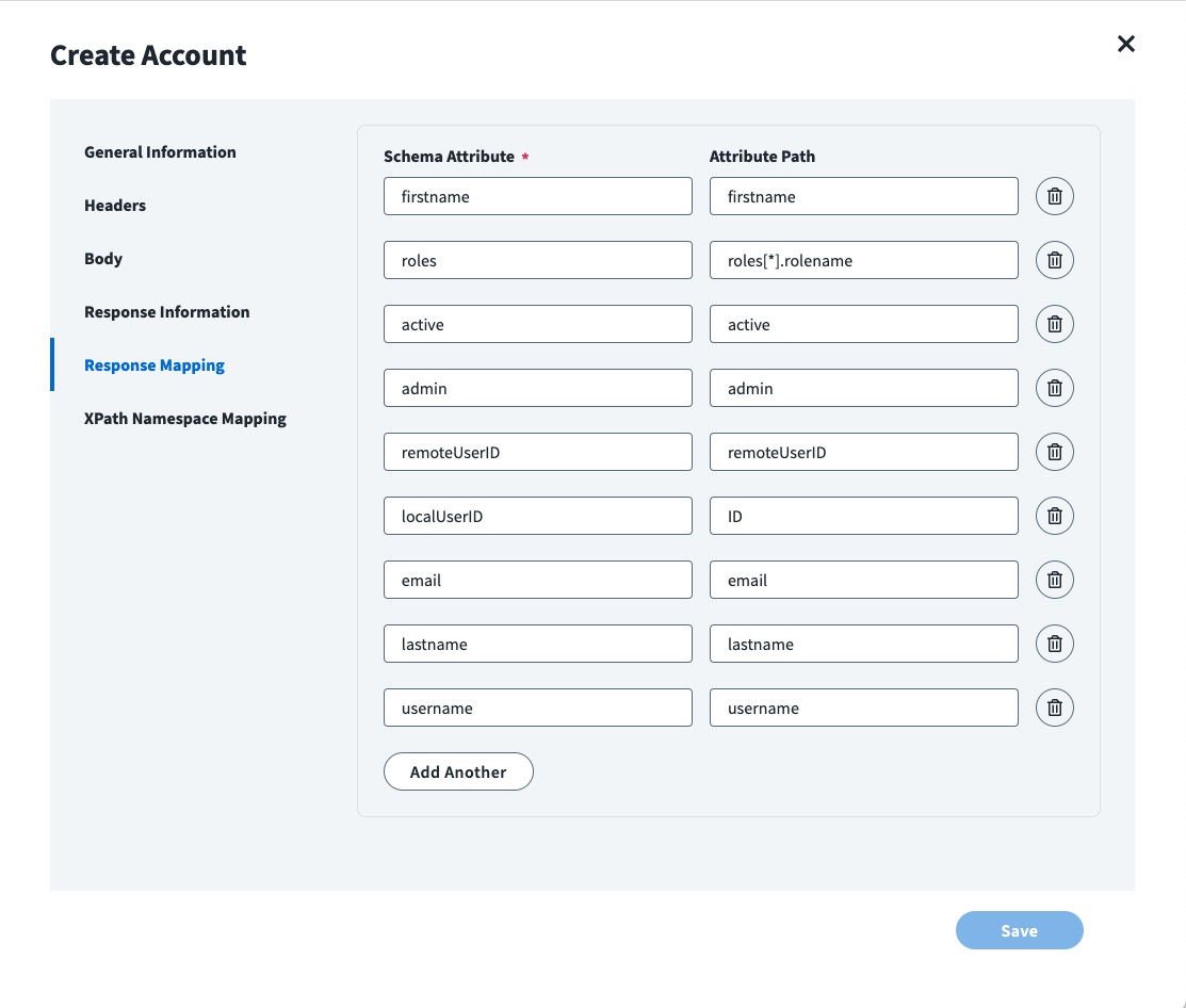 Image of the IdentityNow Create Accountg Response Mapping panel