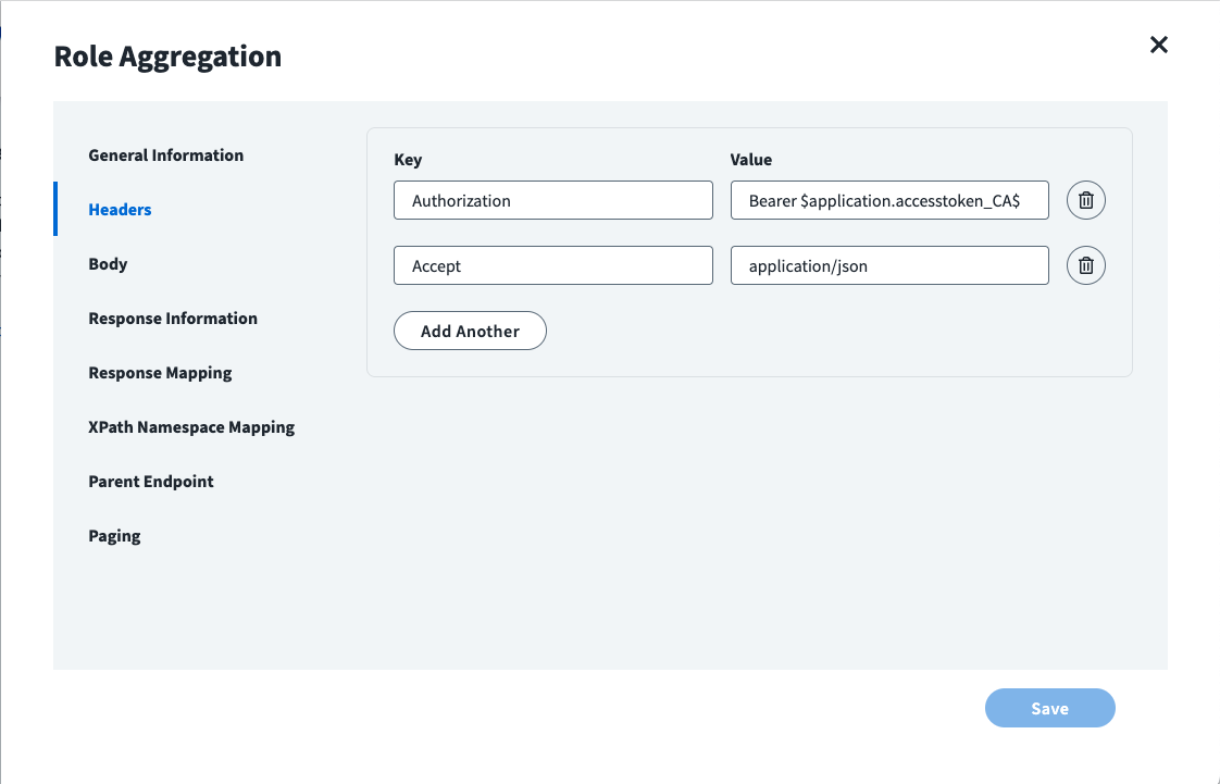 Image of the IdentityNow Role Aggregation Headers panel