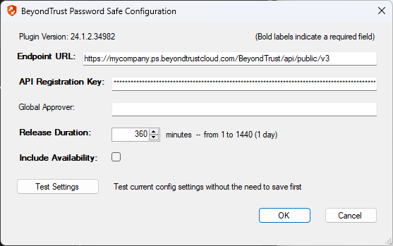 BeyondTrust Password Safe Configuration Test Settings