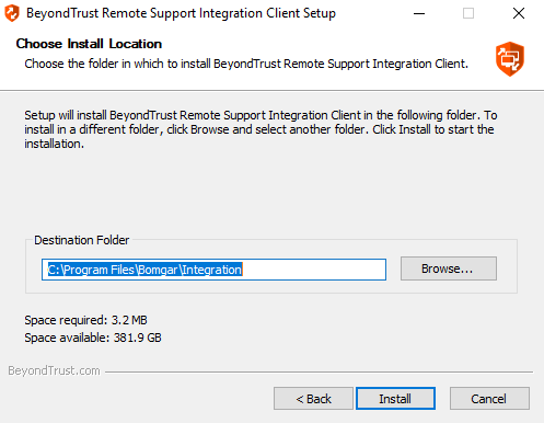 BeyondTrust Integration Client Setup - Destination Folder