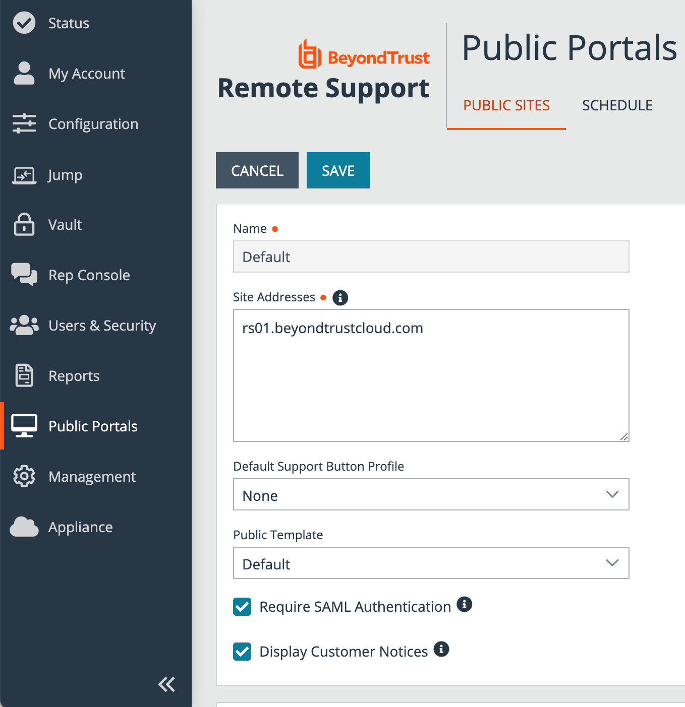 Enable using SAML in the public portal settings. 