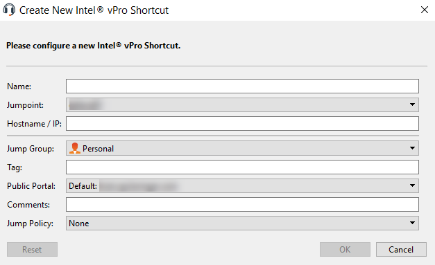Create New Intel vPro Shortcut