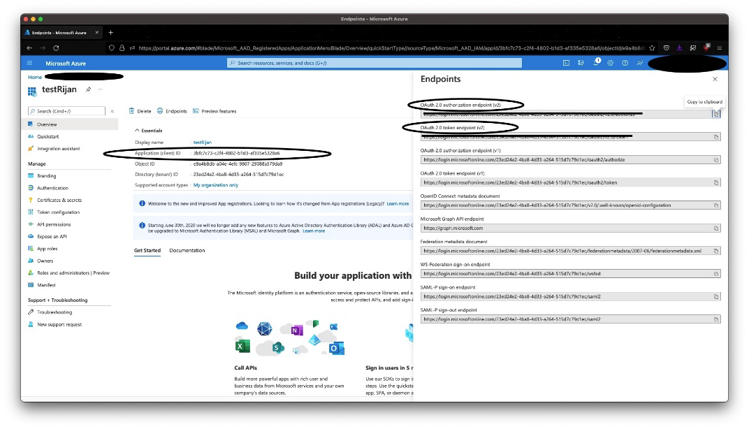 Azure App-registraties-scherm, waarop toepassingen in eigendom worden weergegeven alsmede de optie om een nieuwe registratie toe te voegen. 